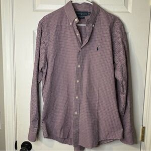 Ralph Lauren Men’s Long Sleeve Button Up Shirt White/Red/Navy Blue Gingham Large
